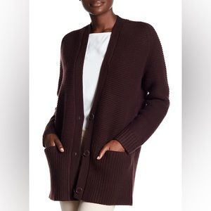 Vince Wool/Cashmere Ribbed Long Cardigan